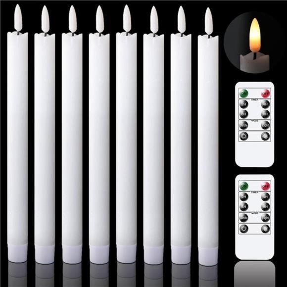 8pack Flameless Flickering Taper Candles 2 Remote Control Timer Real Wax 3D Wick - Picture 1 of 6